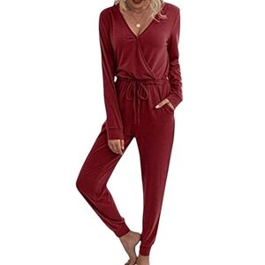 Adibosy Womens Burgandy Red Long Sleeve Soft Stretch Jumpsuit Size Medium NWT